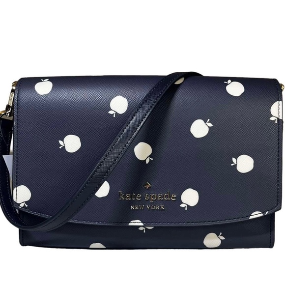 Kate Spade Carson Orchard Toss Blue Apple Print Convertible Crossbody Handbag 🍎 - Picture 6 of 15